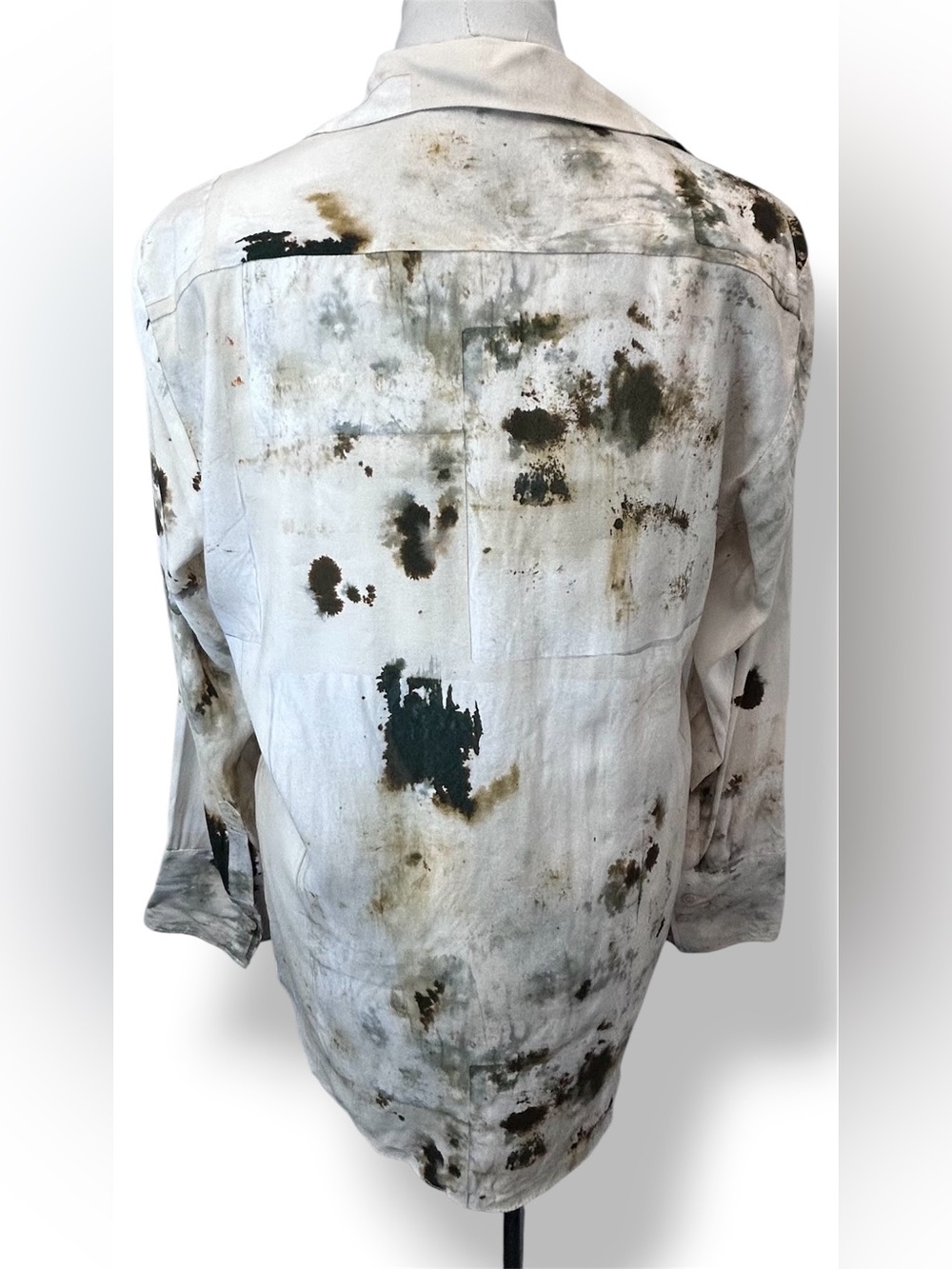 Zara Women’s Long Sleeve Plunge-Neck Pullover Blouse Artsy Cream/Olive/Brown M - Picture 6 of 12